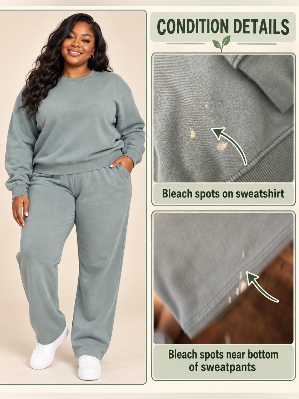Women’s Plus Size Sage Green Two-Piece Sweatsuit – L Pants/XXL Sweatshirt